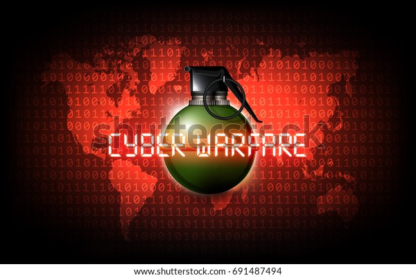 バイナリーコードの世界地図上に手榴弾とサイバー戦争攻撃 ベクターイラスト のベクター画像素材 ロイヤリティフリー