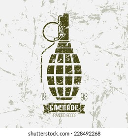 Hand grenade retro print. Graphic design for t-shirt