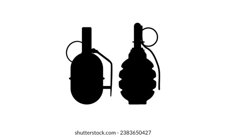 Hand grenade, Set of black isolated silhouettes