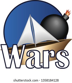 Hand grenade and a ship to his logo