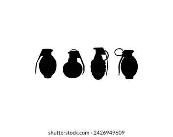Hand grenade silhouette isolated on a white background.