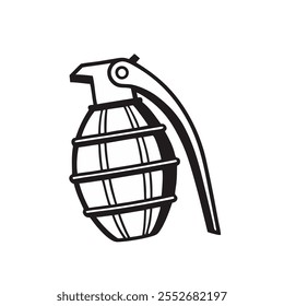 Diseño de Ilustración vectorial de silueta de granada de mano sobre fondo blanco.