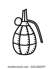 Handgranate, Vektordoodle-Symbol-Militärbombe. Isolate auf Weiß.