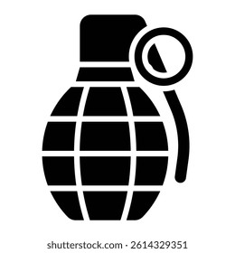 Hand grenade vector icon. Black silhouette explosive weapon symbol for military, war, danger or game UI design.