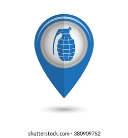 hand grenade - vector icon;  blue map pointer