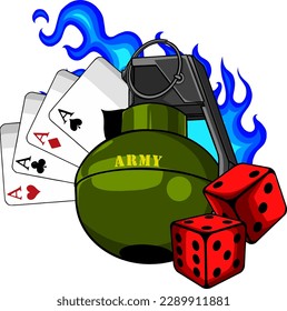 Hand grenade. Vector illustration isolated on white background. digital draw