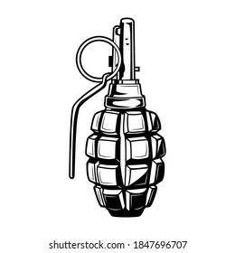 Hand grenade vector illustration. Vintage monochrome ammunition element. Military or army concept for labels or emblems templates