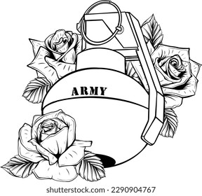 Ilustración vectorial de granada de mano. Elemento de munición monocromo de época. Concepto militar o militar para etiquetas o plantillas de emblemas
