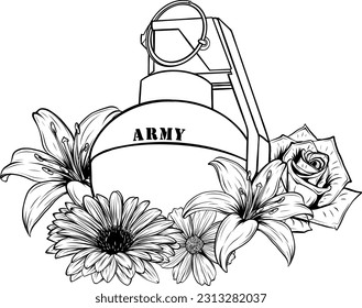 Handgranate, Vektorgrafik. Munitionselement aus Vintage-Monochrom Militärisches oder Armeekonzept für Etiketten oder Embleme
