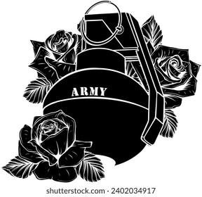 Handgranate, Vektorgrafik. Munitionselement von Vintage. Militärisches oder Armeekonzept für Etiketten oder Embleme