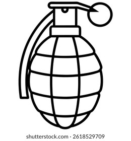 Hand grenade vector line art on white background
