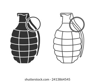 Hand grenade vector line icon set in modern flat style