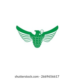 Handgranate mit Flügeln Logo Symbol flaches Vektordesign