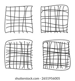 Ícone de grade de mão. Padrão quadrado solto. Malha casual Vetor. Projeto de linha de esboço.