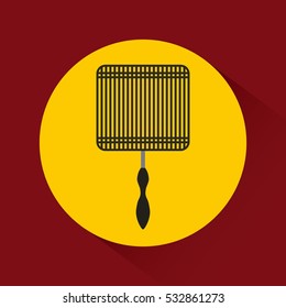 hand grill, barbecue utensil icon over yellow circle and red background. colorful design. vector illustration
