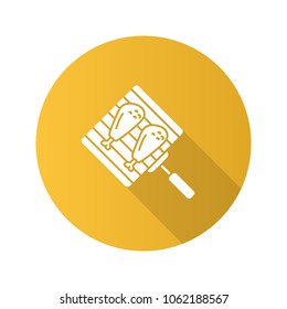 Hand grill with chicken legs flat design long shadow glyph icon. Grilled turkey drumsticks. Vector silhouette illustration