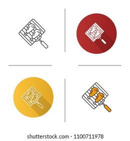 Hand grill with chicken legs icon. Grilled turkey drumsticks. Flat design, linear and color styles. Isolated vector illustrations