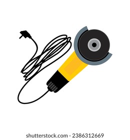 Hand grinder machine with blade cover, electric cable and plug vector illustration.