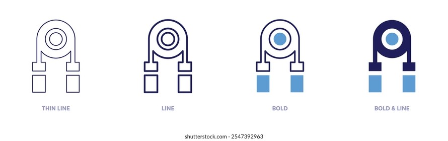 Hand grip icon in 4 different styles. Thin Line, Line, Bold, and Bold Line. Duotone style. Editable stroke.