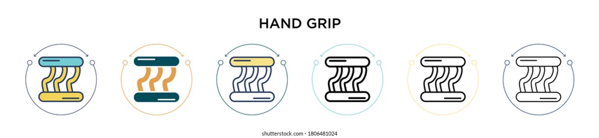 Hand grip icon in filled, thin line, outline and stroke style. Vector illustration of two colored and black hand grip vector icons designs can be used for mobile, ui, web