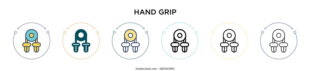 Hand grip icon in filled, thin line, outline and stroke style. Vector illustration of two colored and black hand grip vector icons designs can be used for mobile, ui, web