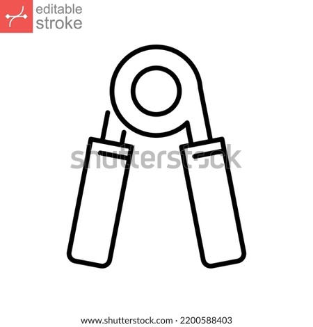 Hand grip icon. Gym accessory line style. Hand gripper for build forearm mass for testing and increasing strength of the hands. Editable stroke. Vector illustration. Design on white background. EPS 1