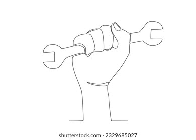 A hand gripped the wrench. Labor Day one-line drawing