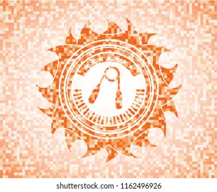 hand gripper icon inside abstract emblem, orange mosaic background