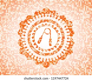 hand gripper icon inside abstract orange mosaic emblem with background