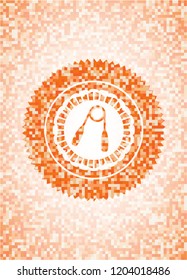 hand gripper icon inside abstract emblem, orange mosaic background