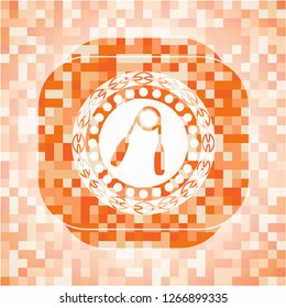 hand gripper icon inside abstract orange mosaic emblem with background