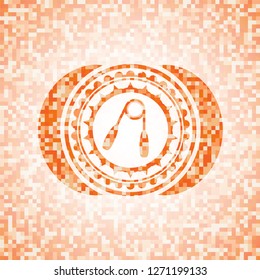 hand gripper icon inside abstract orange mosaic emblem