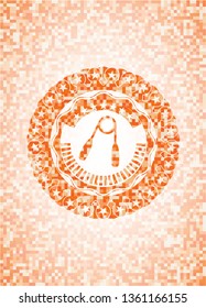 hand gripper icon inside abstract orange mosaic emblem with background