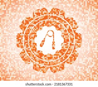 icono de la plancha de mano dentro del emblema abstracto, fondo de mosaico naranja. 
