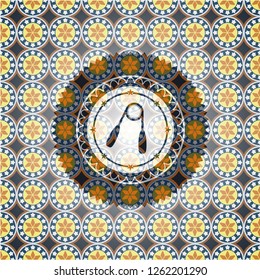 hand gripper icon inside arabesque emblem. arabic decoration.