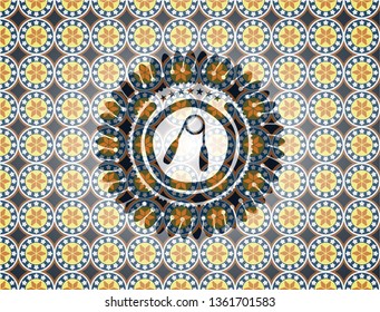 hand gripper icon inside arabesque style emblem. arabic decoration.
