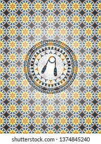 hand gripper icon inside arabesque emblem. arabic decoration.