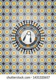 hand gripper icon inside arabesque badge background. arabic decoration.