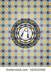 hand gripper icon inside arabesque emblem. arabic decoration.