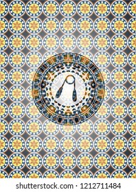 hand gripper icon inside arabic emblem background. Arabesque decoration.