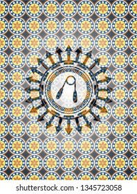 hand gripper icon inside arabic style emblem. Arabesque decoration.