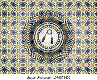 hand gripper icon inside arabic style emblem. Arabesque decoration.