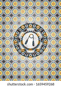 hand gripper icon inside arabic emblem. Arabesque decoration.