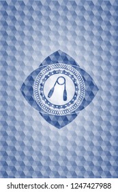 hand gripper icon inside blue emblem with geometric background.