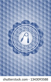 hand gripper icon inside blue emblem with geometric pattern.