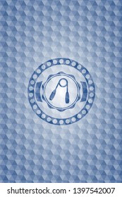 hand gripper icon inside blue emblem or badge with abstract geometric polygonal pattern background.