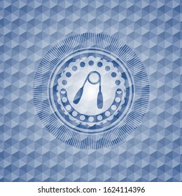 hand gripper icon inside blue badge with geometric pattern.