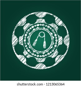 hand gripper icon inside chalkboard emblem