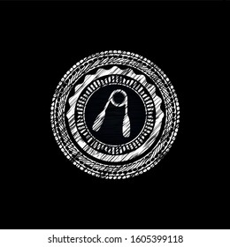 hand gripper icon inside chalkboard emblem
