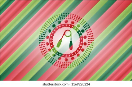 hand gripper icon inside christmas colors emblem.